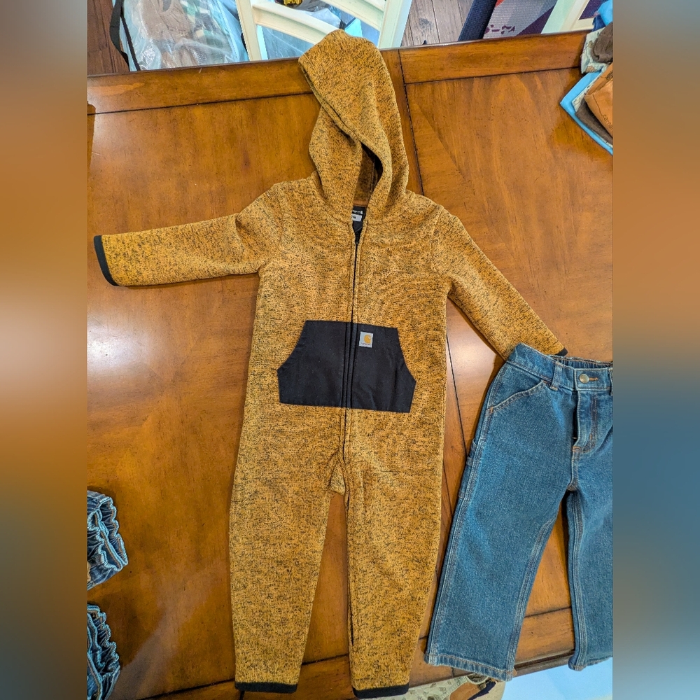 Carhartt Baby Hooded Coveralls And Denim Jean Bundle